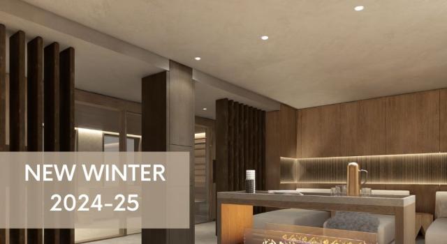 Elegante Lounge mit Kamin für den Winter 2024-25.